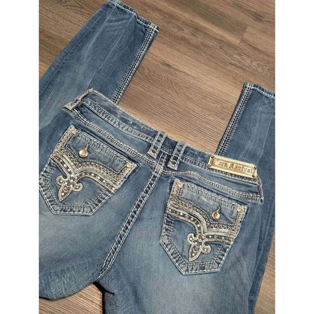 Rock Revival Betty Easy Skinny Jeans Womens 31 Medium Wash Embellished Y2K Denim